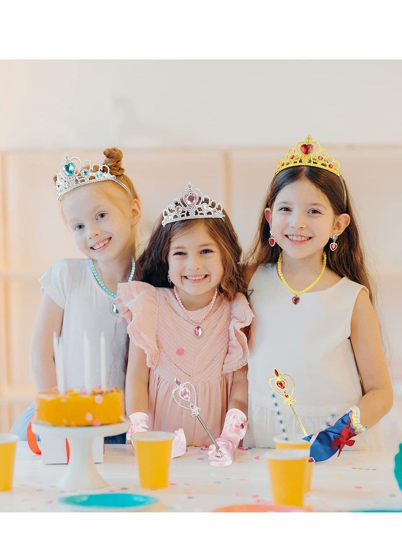Y&D Princess Dress Up Party Accessories for Costume Gloves Tiara Wand Necklace Earrings Bracelet and Ring Gift (Blue, Set of 7, 9pcs)  - Image 5