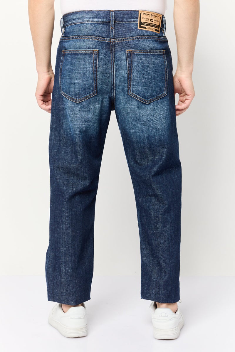 DIESEL Men Straight Fit Washed Non-Stretchable Denim, Dark Blue  - Image 2