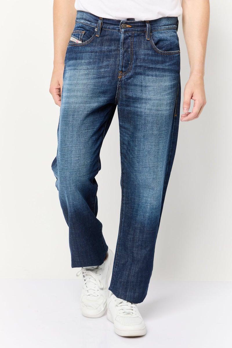 DIESEL Men Straight Fit Washed Non-Stretchable Denim, Dark Blue  - Image 1