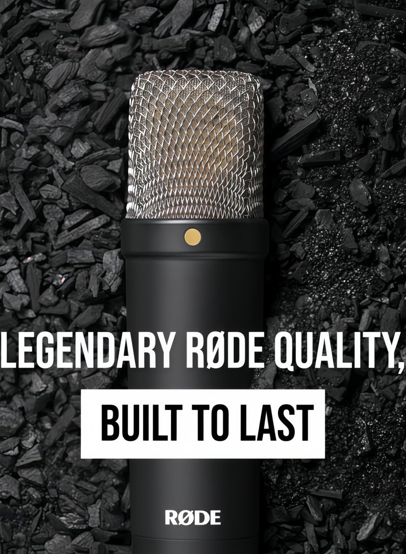 رود ميكروفون مكثف الحجاب الحاجز الكبير من سلسلة توقيع RØDE NT1، مع حامل تأثير ومرشح شائع وكابل XLR، لإنتاج الموسيقى والتسجيل الصوتي وتدفق الوسائط والبودكاست (أسود) - Image 3