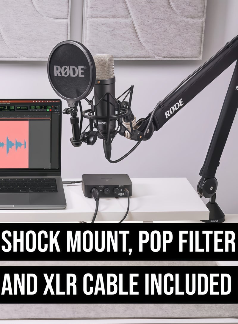 رود ميكروفون مكثف الحجاب الحاجز الكبير من سلسلة توقيع RØDE NT1، مع حامل تأثير ومرشح شائع وكابل XLR، لإنتاج الموسيقى والتسجيل الصوتي وتدفق الوسائط والبودكاست (أسود) - Image 4