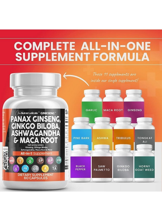 Clean Nutraceuticals مكملات كلين نوتراسيتيكالز بانكس جينسنغ جنكو بيلوبا أشواغاندا ماكا روت - حبوب مكمل التركيز للنساء والرجال مع مستخلص لحاء الصنوبر، الثوم، وسا بالميتو - 60 كبسولة - Image 2