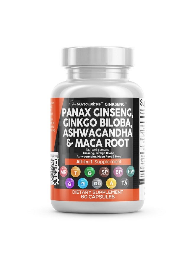 Clean Nutraceuticals مكملات كلين نوتراسيتيكالز بانكس جينسنغ جنكو بيلوبا أشواغاندا ماكا روت - حبوب مكمل التركيز للنساء والرجال مع مستخلص لحاء الصنوبر، الثوم، وسا بالميتو - 60 كبسولة - Image 1