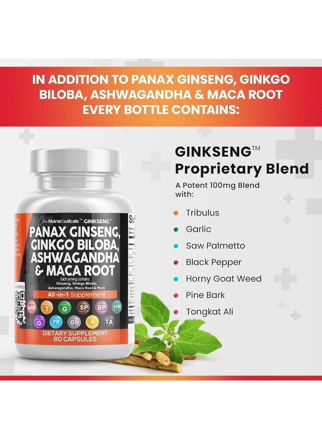 Clean Nutraceuticals مكملات كلين نوتراسيتيكالز بانكس جينسنغ جنكو بيلوبا أشواغاندا ماكا روت - حبوب مكمل التركيز للنساء والرجال مع مستخلص لحاء الصنوبر، الثوم، وسا بالميتو - 60 كبسولة - Image 5