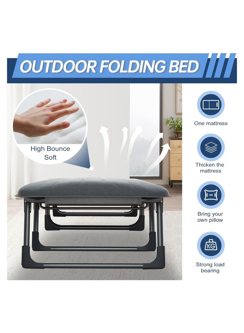 180*66cm Chaise Lounge Chair, Folding Cot, 6-Angle Adjustable Camping Cot with Mattress for Office, Patio and Beach, Foldable Bed Portable Heavy Duty Lay Flat Reclining with Pillow - Image 3