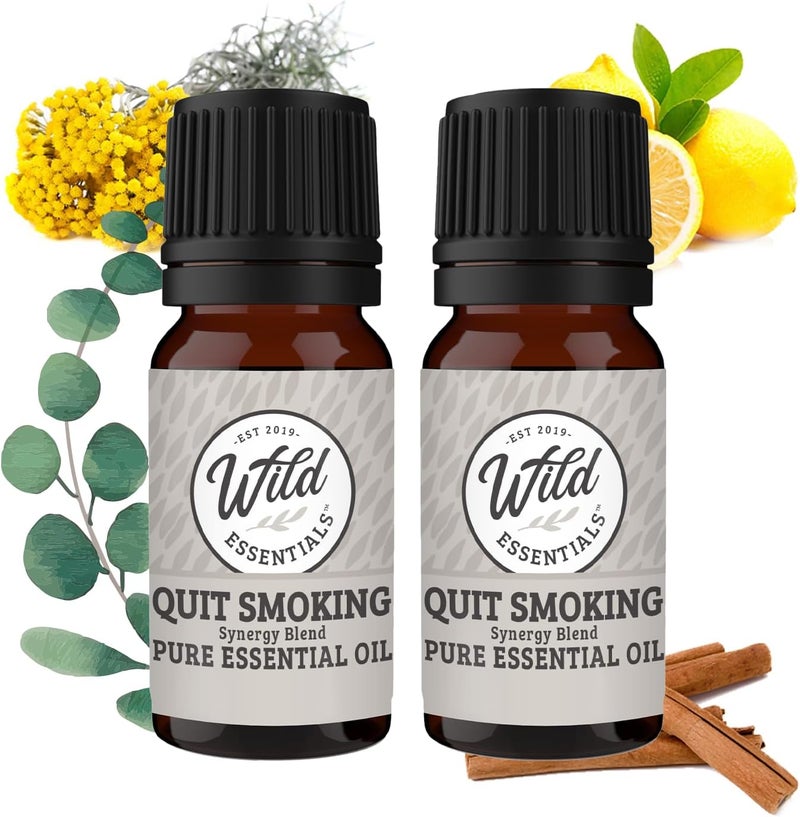 mEssentials Wild Essentials Quit Smoking 100% Pure Essential Oil Synergy Blend 2 Pack - 10ml, Premium Grade, Use tor Help Quench Cravings The Natural Way! Made and Bottled in The USA