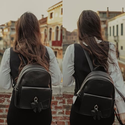 ECOSUSI Women Backpack Purse Water Resistant PU Leather Backpack Fashion Rucksack Ladies College Daypack with Tassel,2 Pcs - Image 2
