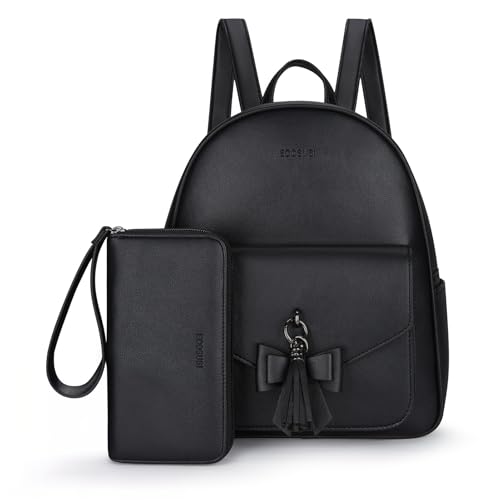 ECOSUSI Women Backpack Purse Water Resistant PU Leather Backpack Fashion Rucksack Ladies College Daypack with Tassel,2 Pcs - Image 1