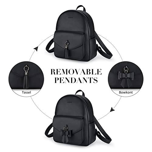 ECOSUSI Women Backpack Purse Water Resistant PU Leather Backpack Fashion Rucksack Ladies College Daypack with Tassel,2 Pcs - Image 3