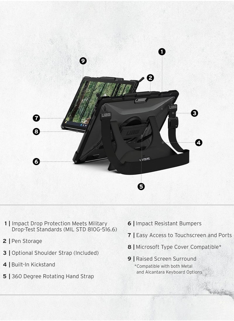 Urban Armor Gear - UAG Plasma Microsoft Surface Pro 11 / 10 / 9 Case Built-in Kickstand with Hand & Shoulder Strap Pen Holder Rugged Heavy Duty Protective cover - Black | Ice - Image 1