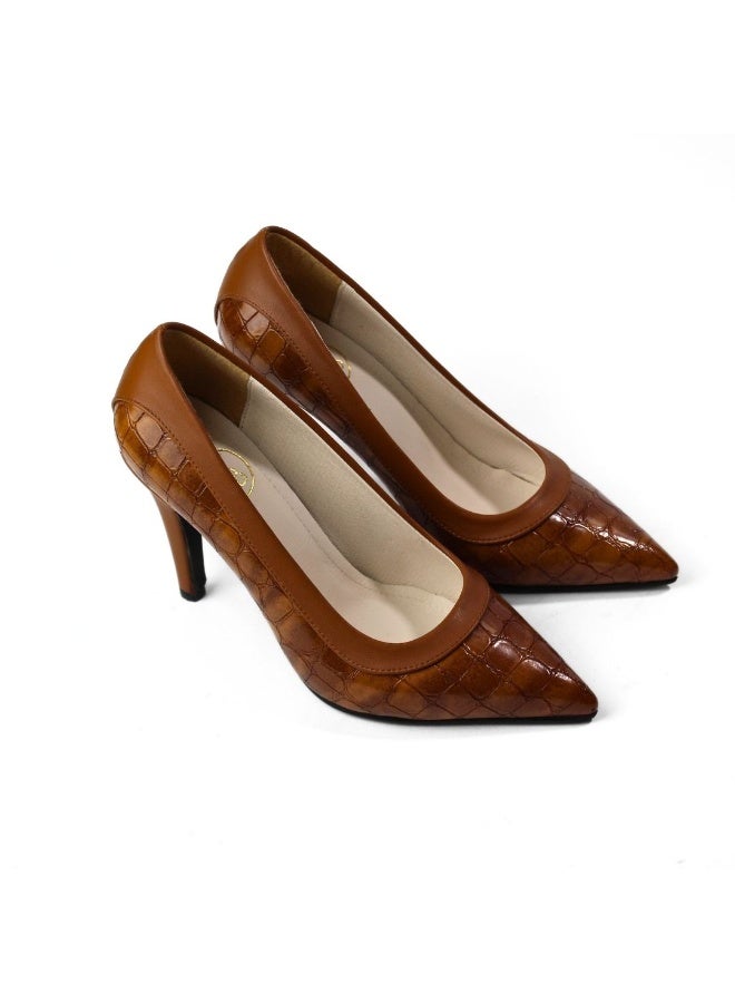 Crocodile Leather Heels – 9 cm -camel - Image 2