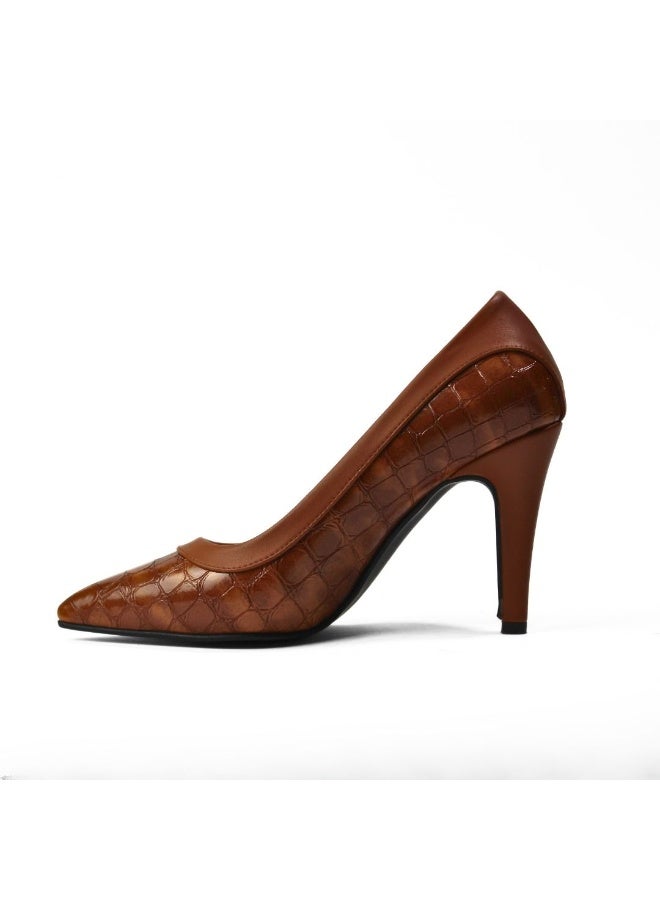 Crocodile Leather Heels – 9 cm -camel - Image 3