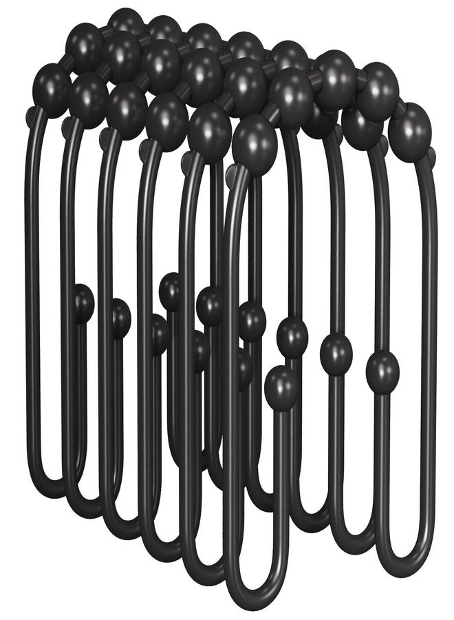 AmazerBath Shower Curtain Hooks, Black Rust Proof Non-Slip Double Hooks for Shower Curtain, Sturdy Metal Rings Bathroom 12Pcs - Image 1
