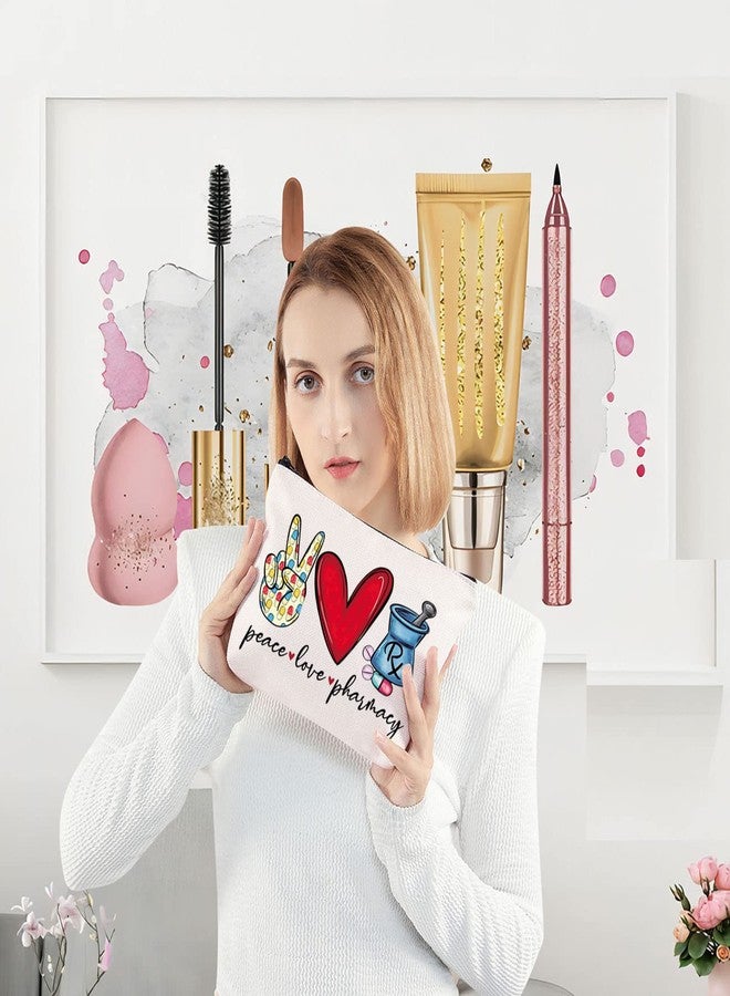 LEVLO Pharmacist RX Cosmetic Make up Bag Pharmacy Technician Gift Peace Love Pharmacy Makeup Zipper Pouch Bag For Graduation Birthday (Peace Love Pharmacy) - Image 2