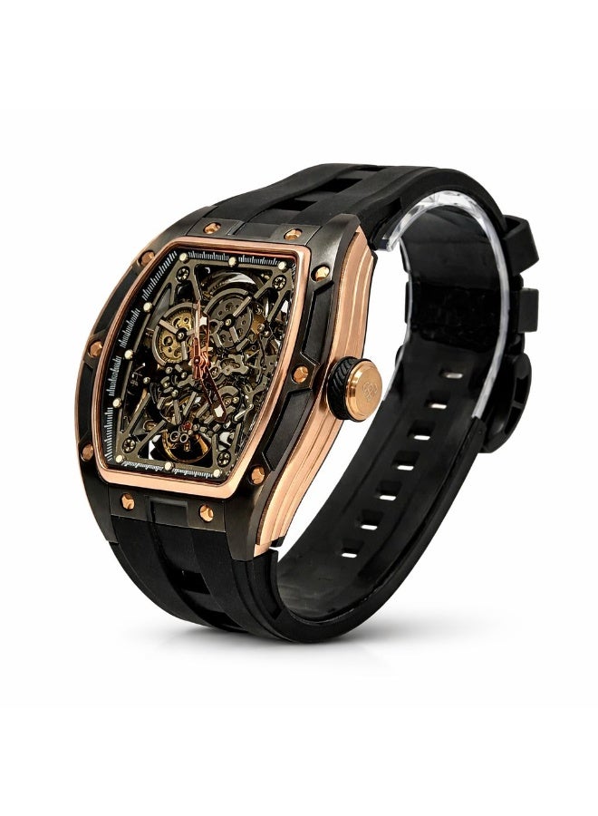 TOMRICH Phantom Skeleton Automatic Watch for Men – Luxury Tonneau Dial, Black Silicone Strap, Stainless Steel Case, 30M Water Resistant - Image 3