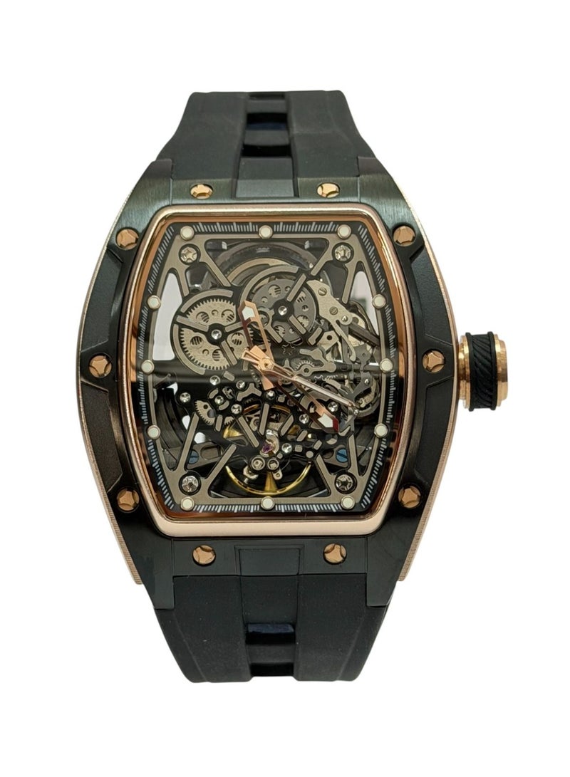 TOMRICH Phantom Skeleton Automatic Watch for Men – Luxury Tonneau Dial, Black Silicone Strap, Stainless Steel Case, 30M Water Resistant - Image 2
