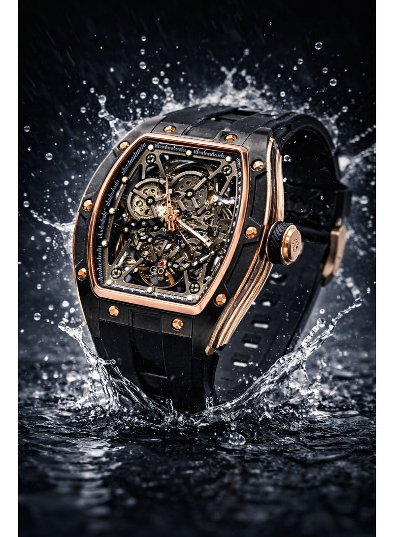 TOMRICH Phantom Skeleton Automatic Watch for Men – Luxury Tonneau Dial, Black Silicone Strap, Stainless Steel Case, 30M Water Resistant - Image 5