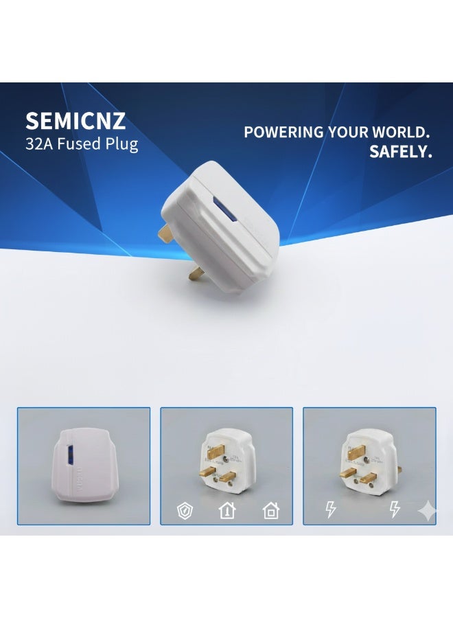 SEMICNZ 32A 3-Pin UK Fused Plug Top – High-Quality White Plug for Heavy-Duty & High-Voltage Equipment | Safe & Reliable Connection - Image 3