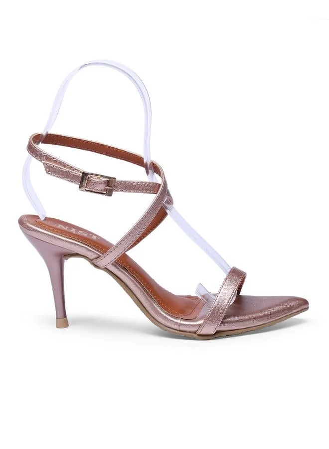 Gnist Rose Gold Mid-Heel Sandals with Ankle Strap