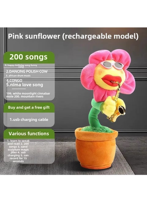 Re-reading Duck 0-1 Years Old 3 Babies Learn To Talk, Sing And Dance To Calm Babies, Artifact Doll Plush Toy-Color:[upgraded Charging Model] Pink Sunflower (comes With Charging Cable + Magic Dance + Learning To Speak + 120 Songs + Recording + Lighting)