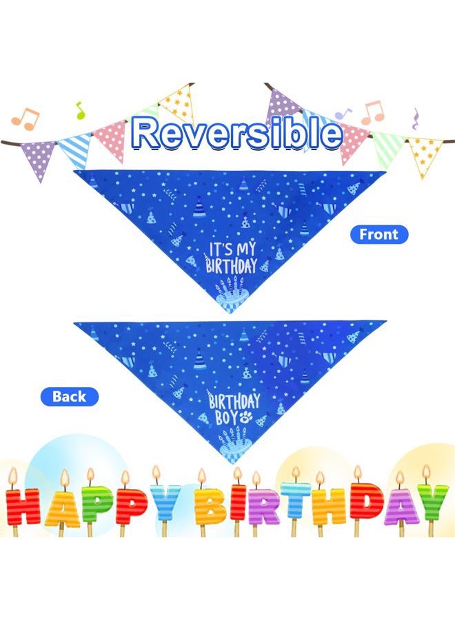 Agroon Dog Birthday Bandana Blue Boy XLarge 1PCS, Durable Triangle Reversible Scarf Bibs Handkerchief for Puppy Pet - Image 5