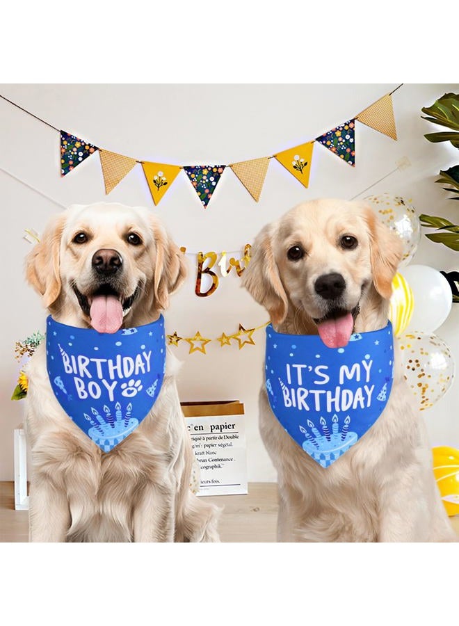 Agroon Dog Birthday Bandana Blue Boy XLarge 1PCS, Durable Triangle Reversible Scarf Bibs Handkerchief for Puppy Pet - Image 4