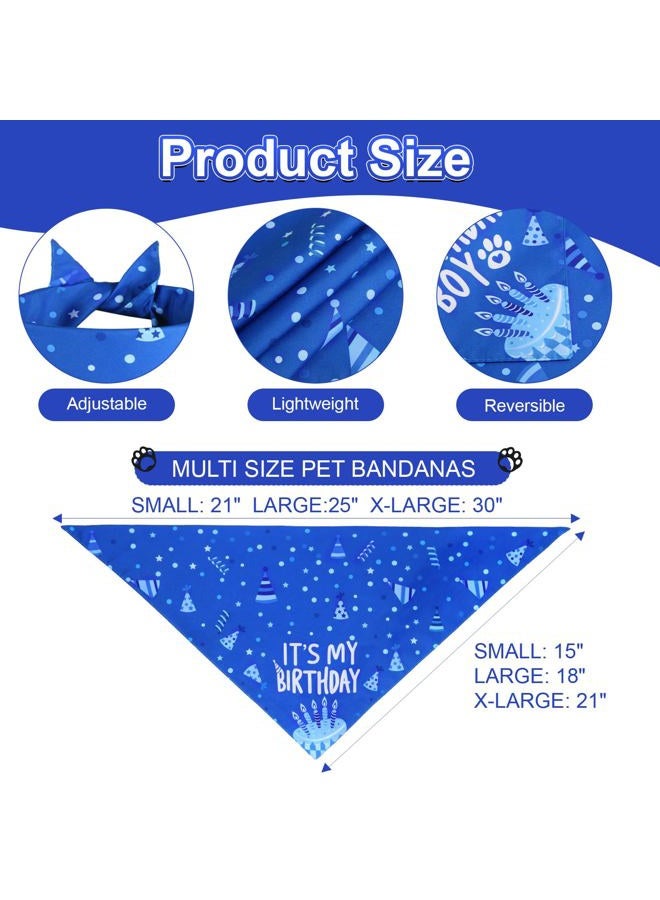 Agroon Dog Birthday Bandana Blue Boy XLarge 1PCS, Durable Triangle Reversible Scarf Bibs Handkerchief for Puppy Pet - Image 3