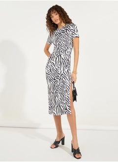Animal Print Bodycon Midi Dress with Side Slit