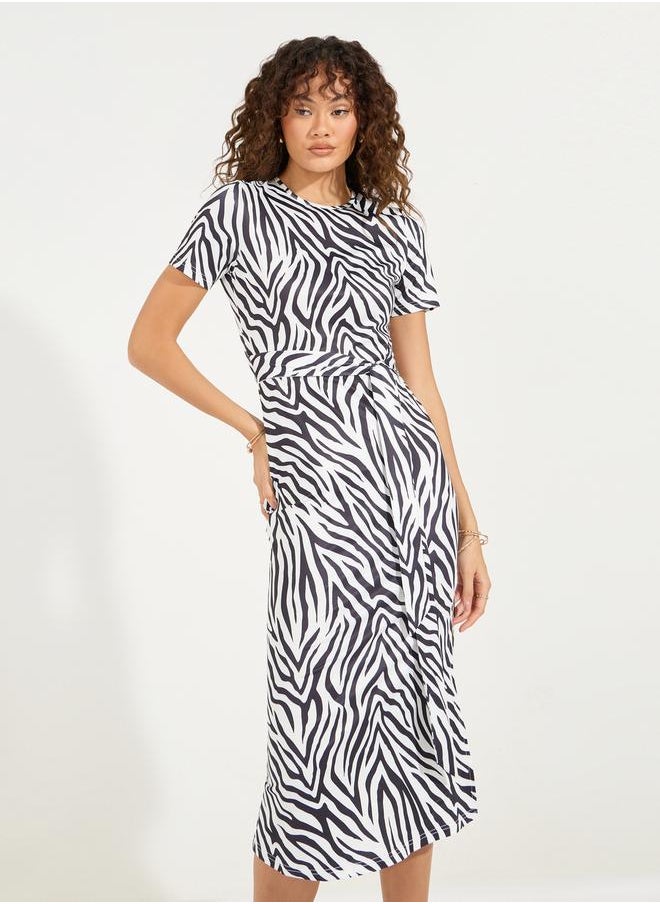 Styli - Animal Print Bodycon Midi Dress with Side Slit - Image 1