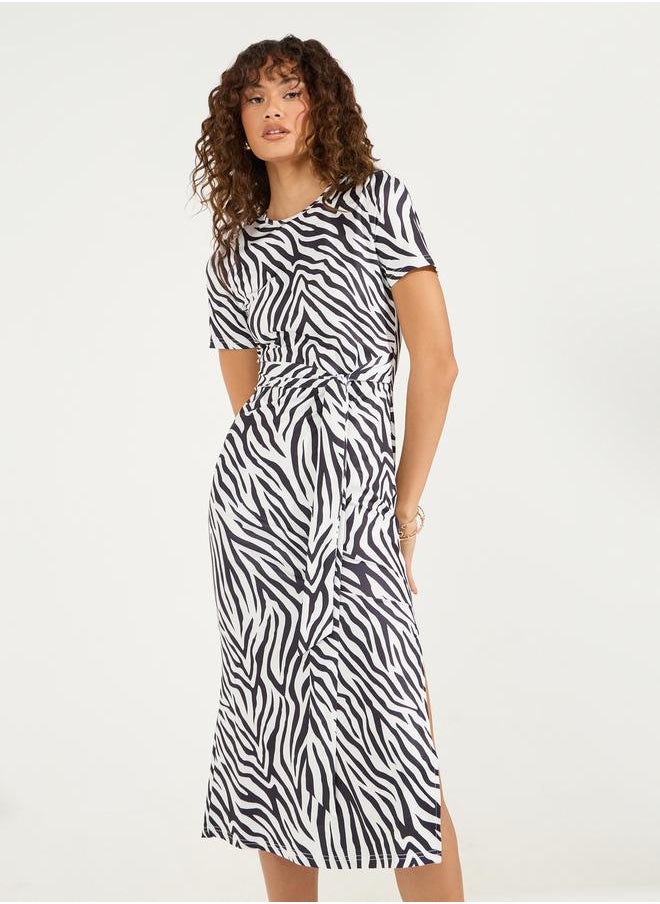 Styli - Animal Print Bodycon Midi Dress with Side Slit - Image 1