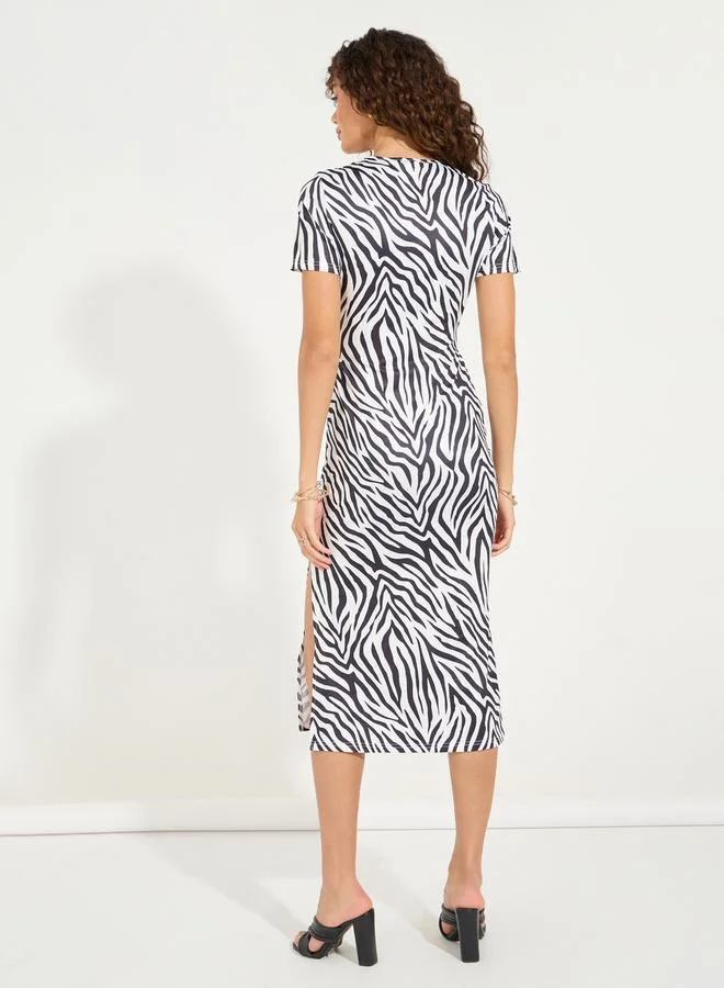 Styli Zebra Print Midi Dress