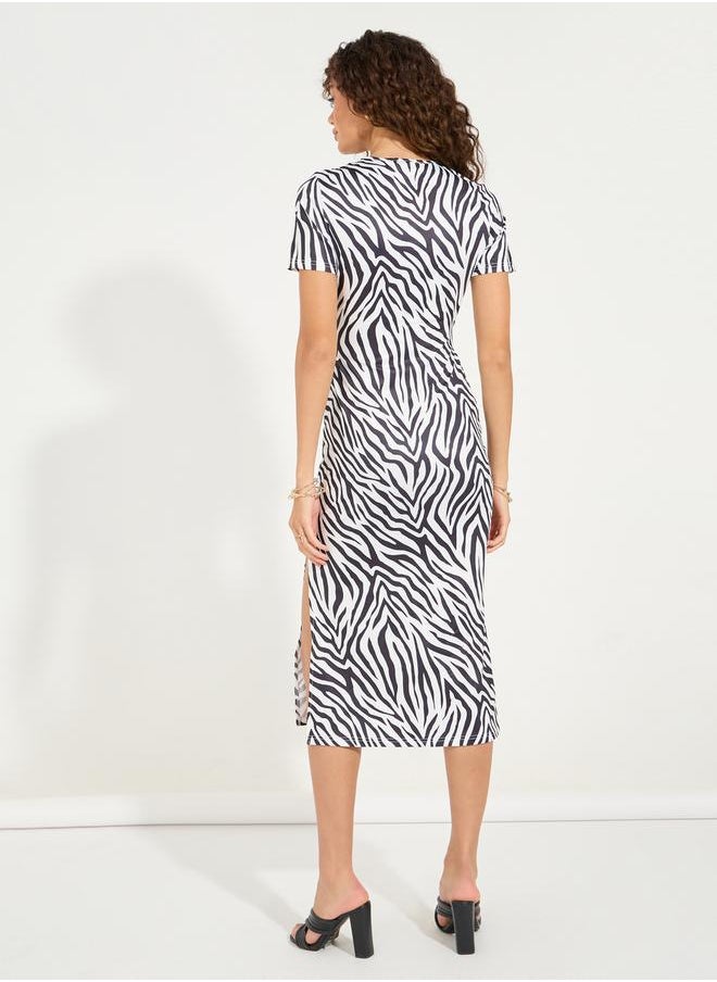 Styli - Animal Print Bodycon Midi Dress with Side Slit - Image 1