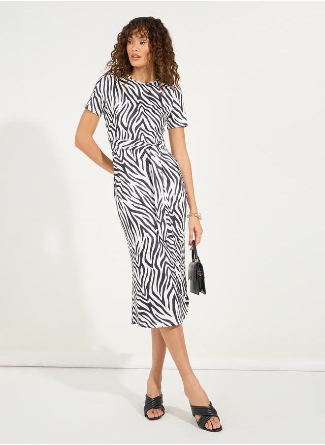 Styli - Animal Print Bodycon Midi Dress with Side Slit - Image 1
