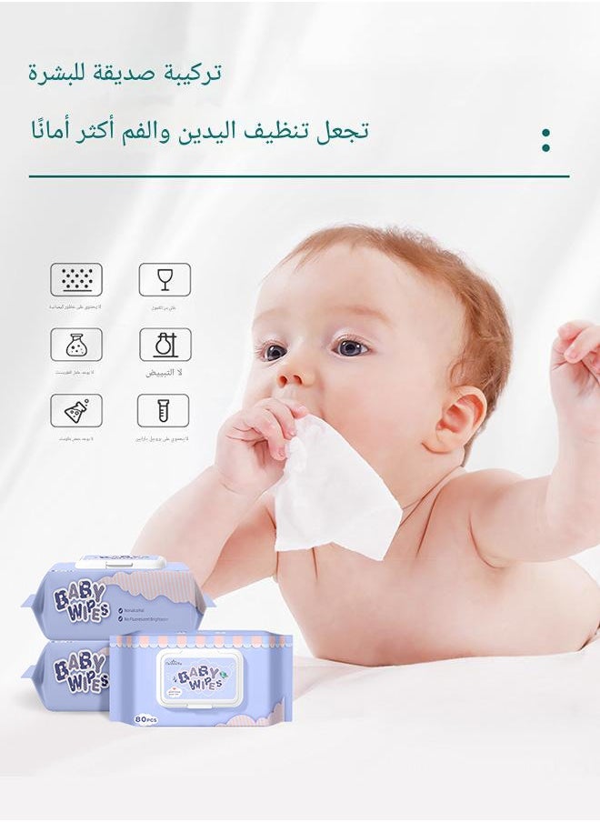 tangs - Baby Wet Wipes, 80 Sheets * 6 Packs (480 Sheets Total), Newborn & Kids Gentle Skin Care, Water-Spun Nonwoven Fabric, R0 Pure Water, Antibacterial Essence, Hypoallergenic, No Harsh Chemicals, Flip-Top Lid for Moisture Lock, Ideal for Middle East Market - Image 1