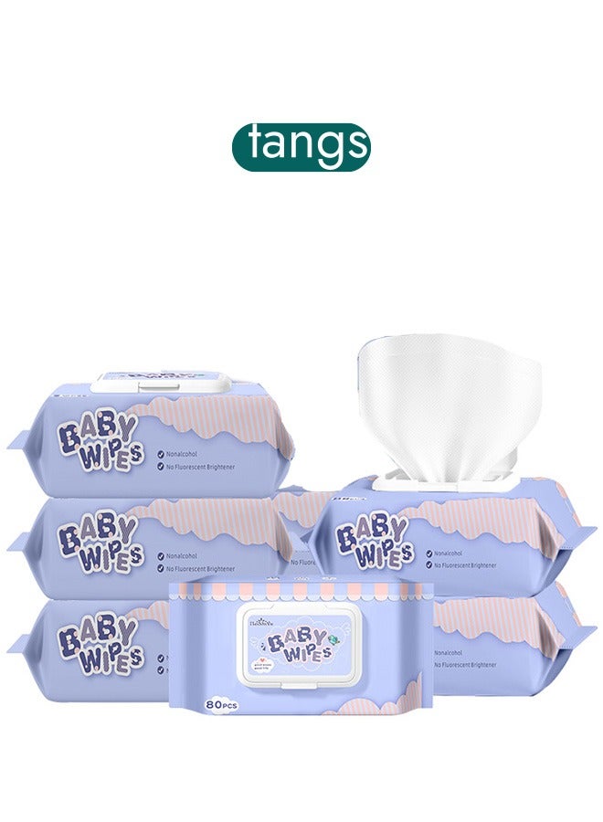 tangs Original Plastic Free Baby Wipes, 480 Sheets (6 Packs x 80 Wipes), 99.9% Water Based, Unscented & Hypoallergenic for Sensitive Skin - Gentle Newborn Care, Antibacterial, Flip-Top Lid for Moistur