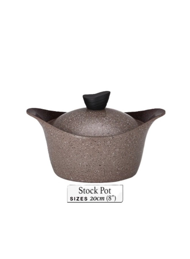 Lahoya Chocolate Marble 20cm Stock Pot Premium Nonstick Granite Cookware with Deep Marble Coating & Heat-Resistant Handles