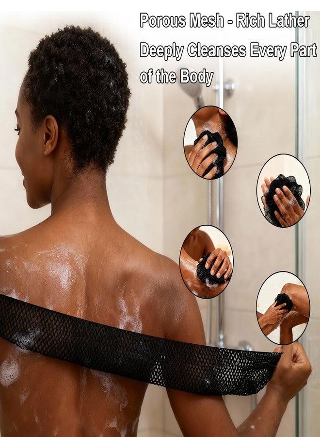 AOOSA 2 Pcs African Net Sponge with Knots, Authentic Back Scrubber & Exfoliating Bath Sponge, Long Body Scrubber for Smooth Skin, Fast Drying Shower Sponges for Women & Men- Black - Image 4