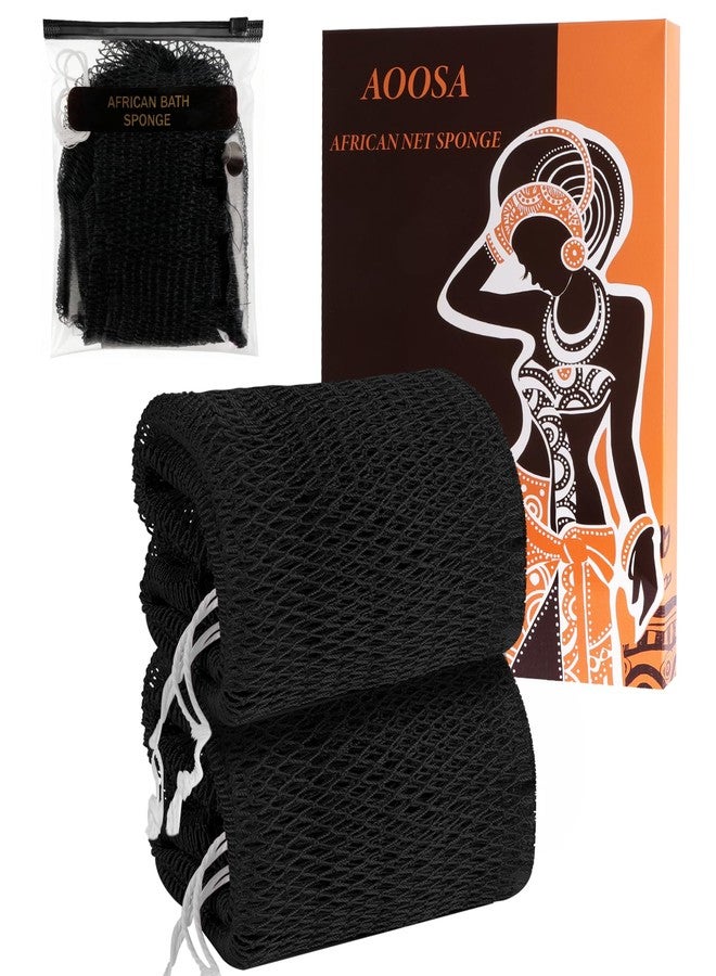 AOOSA 2 Pcs African Net Sponge with Knots, Authentic Back Scrubber & Exfoliating Bath Sponge, Long Body Scrubber for Smooth Skin, Fast Drying Shower Sponges for Women & Men- Black - Image 1