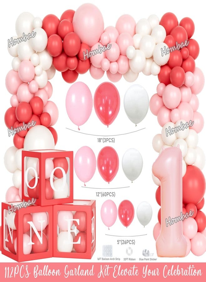 Hombae Cherry First Birthday Decorations - 125 PCs Cherry Themed 1st Birthday Party Supplies with Backdrop, Balloon Garland, Banner, Balloon Boxes, Number 1 Foil Balloon, Cake Topper - Image 3