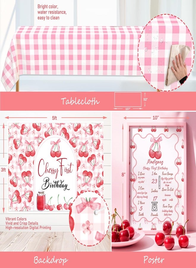 Hombae Cherry First Birthday Decorations - 125 PCs Cherry Themed 1st Birthday Party Supplies with Backdrop, Balloon Garland, Banner, Balloon Boxes, Number 1 Foil Balloon, Cake Topper - Image 5