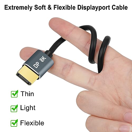 Thsucords DisplayPort Cable 1.6FT, Certified Ultra Slim & Thin 8K 4K Display Port 1.4 Cable for 8K@60Hz, 4K@144Hz 32.4Gbps for Laptop,PC,Monitor - Image 2
