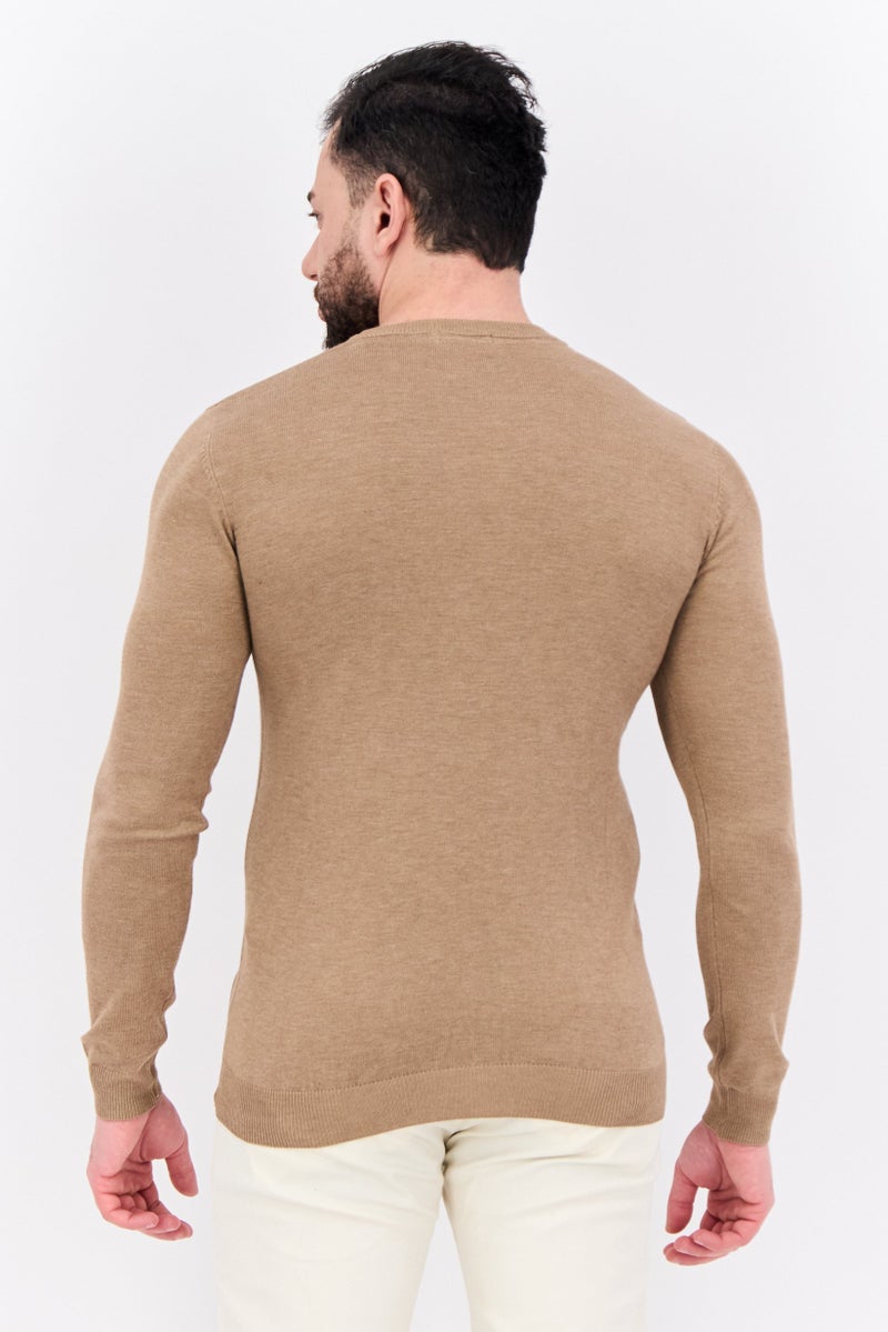 Sorbino سويت شيرت رجالي بياقة دائرية بأكمام طويلة محبوك، بني فاتح - Image 3