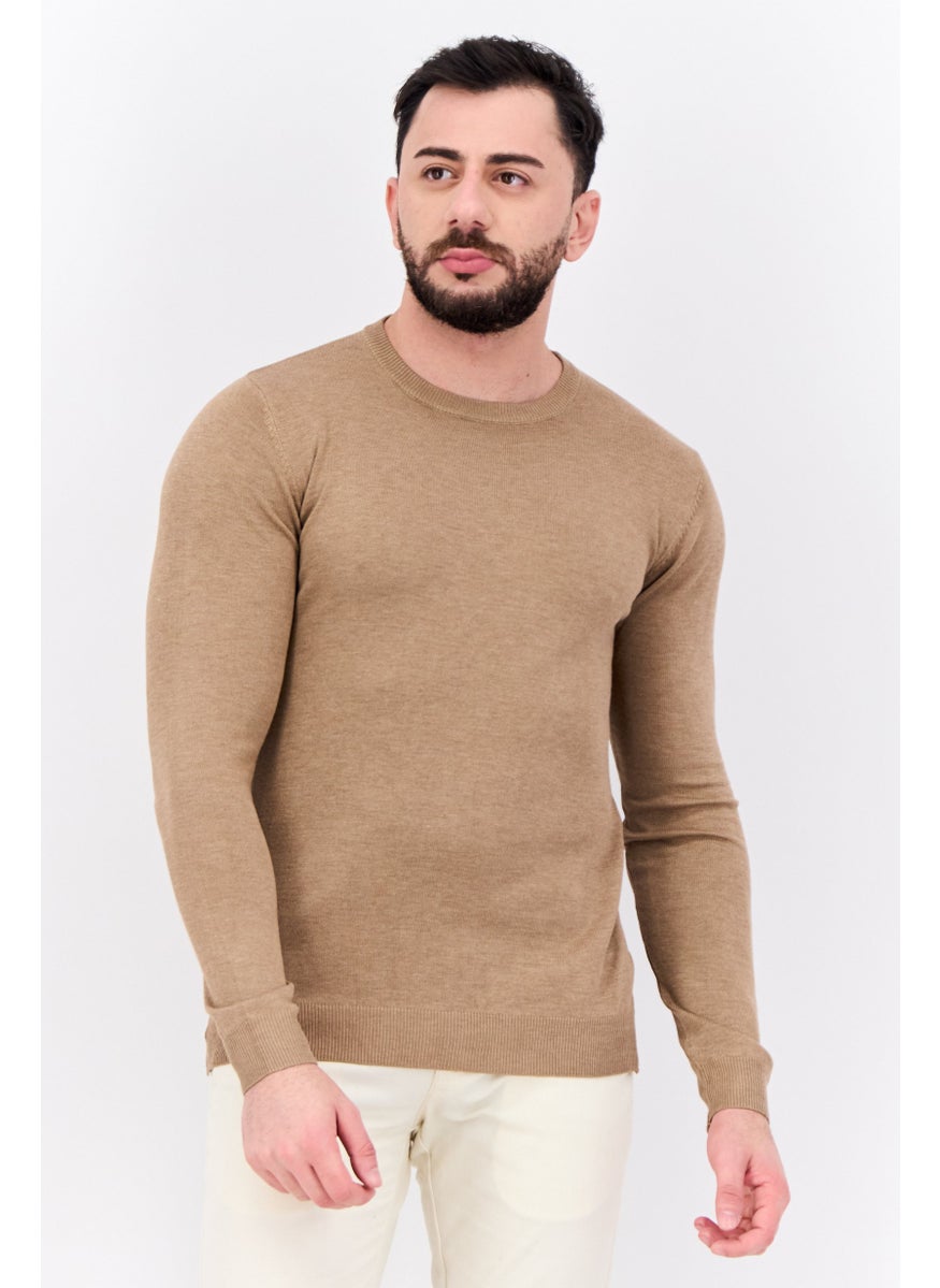 Men Crew Neck Long Sleeve Knitted Sweater, Tan - pzsku/Z54E461F4FFC9C06640D0Z/45/_/1738161463/0c339b68-9ac6-4e3c-9980-b4a68f816cf6