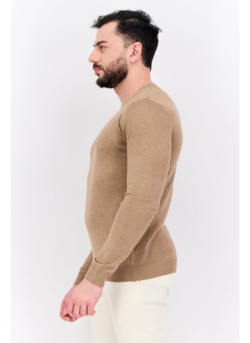 Men Crew Neck Long Sleeve Knitted Sweater, Tan - pzsku/Z54E461F4FFC9C06640D0Z/45/_/1738161469/ddebea13-f539-4db6-9d31-7cedfda4b6b9