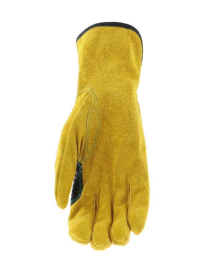 John Deere JD00004 Leather Gloves - Large Size Split Cowhide Work Gloves with Shirred Elastic Wrist. Hand Protection Wear,Gold - Image 3