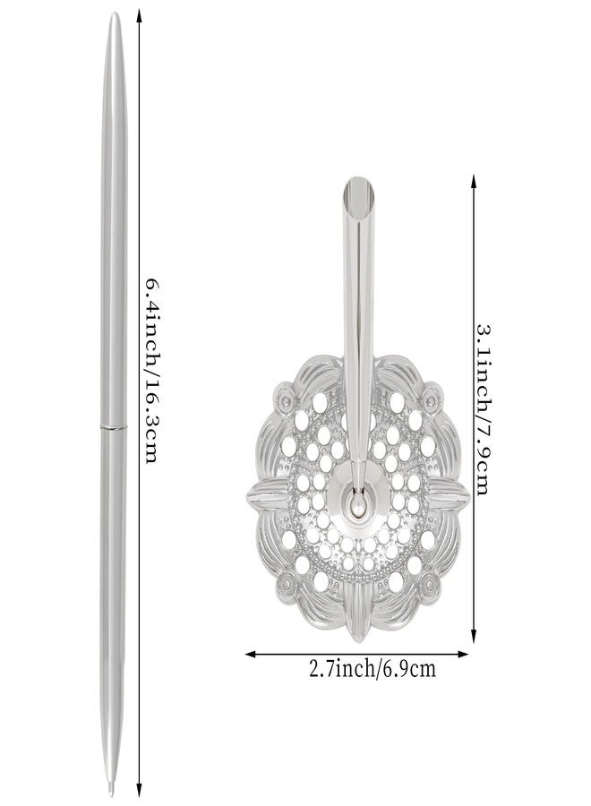 jiebor 2Pcs Silver Wedding Pen and Metal Pen Stand Holder Set Signing Desk Ballpoint Pens for Guest Book Bridal Engagement Business Home Office Supplies Black Ink - Image 3