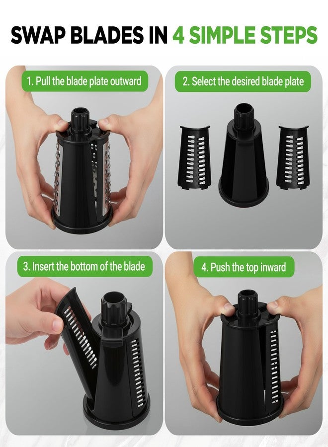 NutriChef 5 in 1 Cheese Grater & Shredder | 5 Different Blades for Thin, Thick, Julienne Strips, Wavy, & Straight Strips | Includes Hand Crank, Strong Suction Base & Storage Container | Black - Image 3