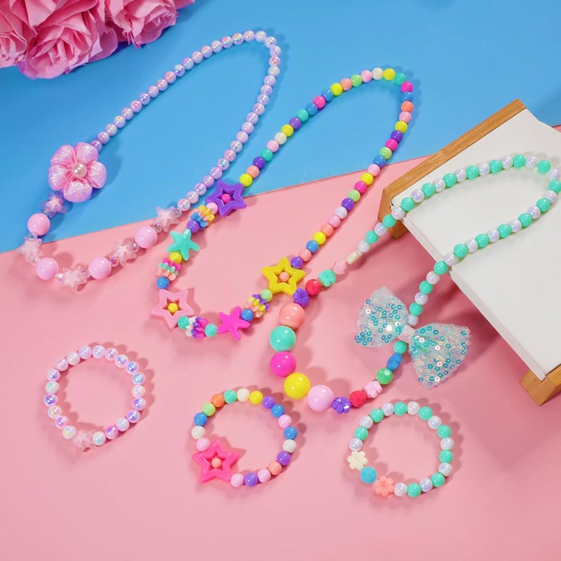 PinkSheep Kids Classic Jewelry, 6 Sets of Beaded Necklaces and Bracelets for Girls, Favors Bags for Girls Jewelry (Classic) - Image 4
