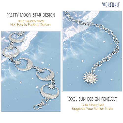 WERFORU Women's Silver Metal Link Moon Star Body Chain Belt Ladies Waist Chain Belt for Jeans Dress,Silver, Suit for waist size below 46 Inches - Image 4