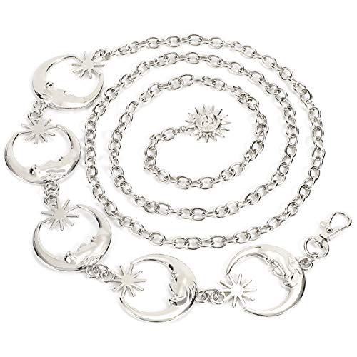 WERFORU Women's Silver Metal Link Moon Star Body Chain Belt Ladies Waist Chain Belt for Jeans Dress,Silver, Suit for waist size below 46 Inches - Image 1